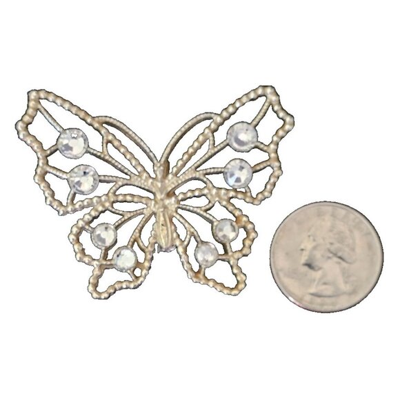 Vintage Silver Tone Butterfly Brooch Pin Rhinestone Accent 2.5" x 2" Unsigned - Picture 5 of 6